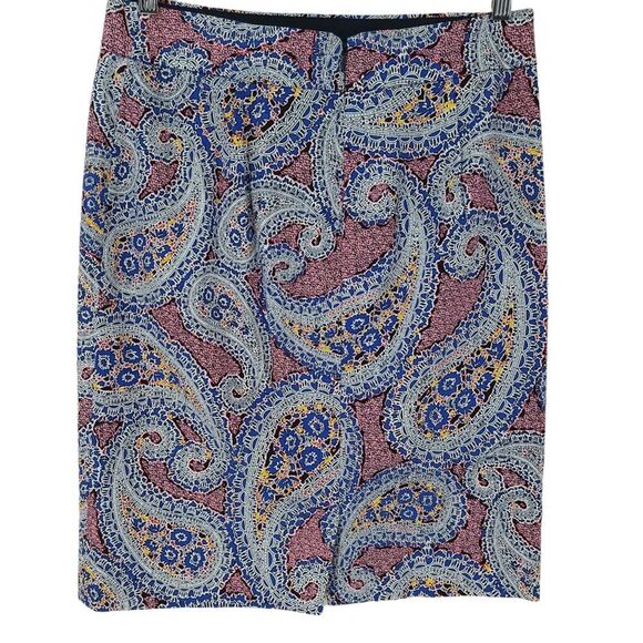 J. Crew Red Blue Paisley Pencil Skirt Lined Midi Size 8 - Picture 2 of 7